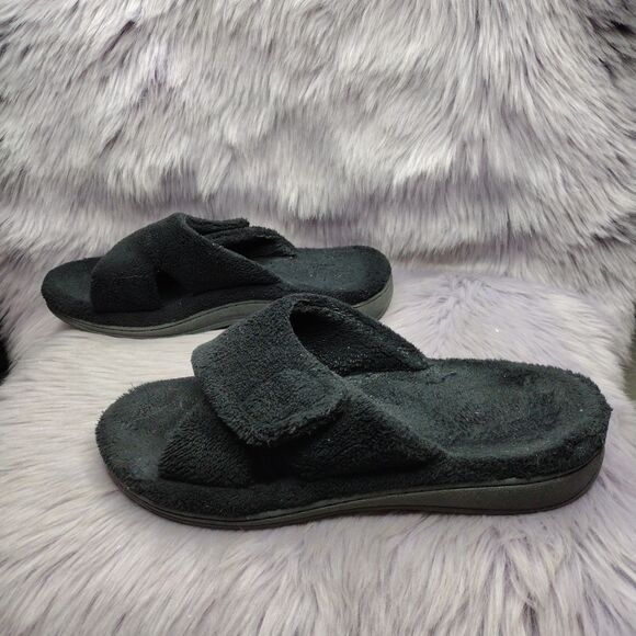 Vionic Relax Comfort Slide Slippers Sandals Black Terry Womens Size 10 - Picture 1 of 7
